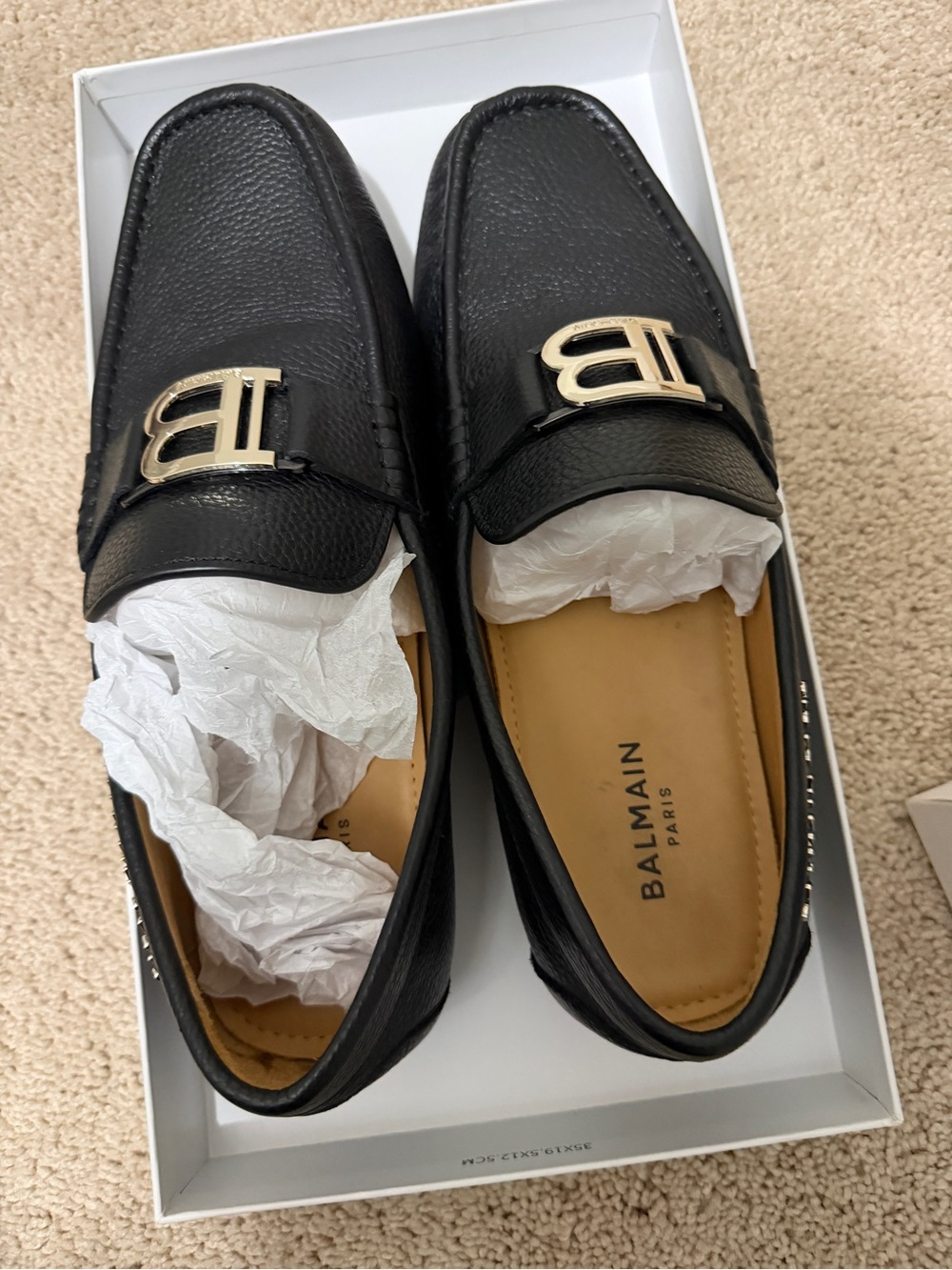 Balmain Black Leather Men’s Slip-On Loafers with Gold 'B' Accent